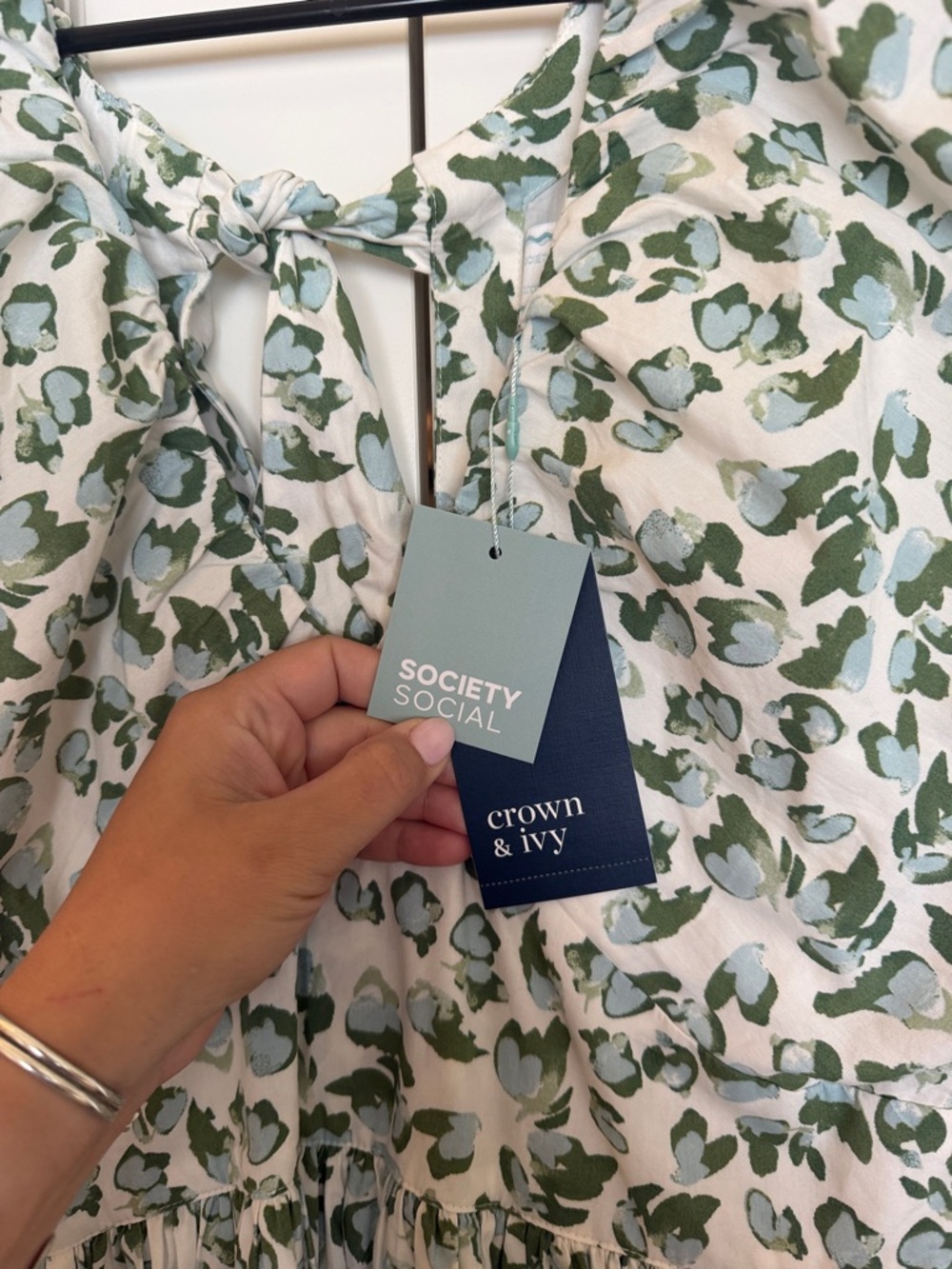 crown & ivy society social White Dress with Green and Light Blue Floral Print - Picture 2 of 6